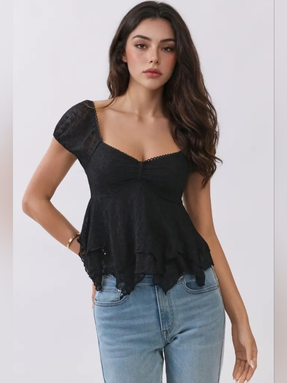 Heart & Hips Black Lace Peplum Camisole